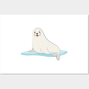 Cute Baby Seal In Ice Posters and Art